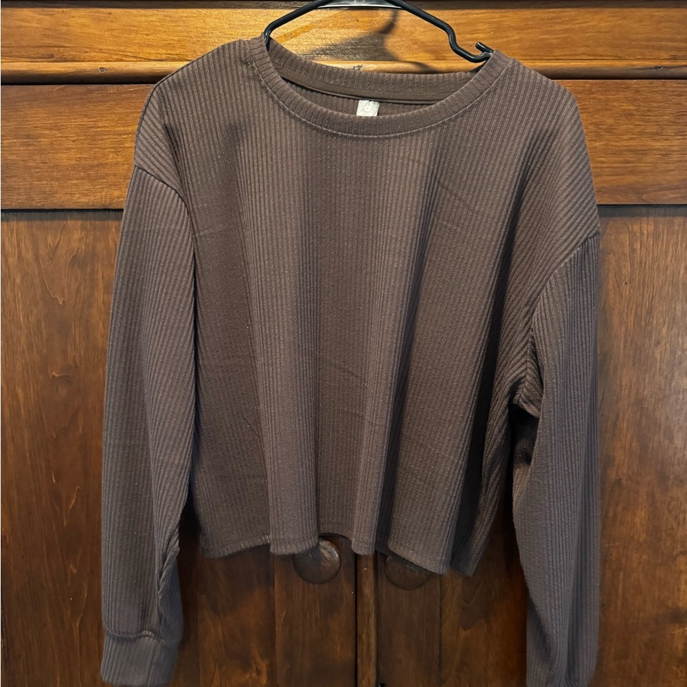 90 Degree By Reflex Ribbed Long Sleeve Top - Brown